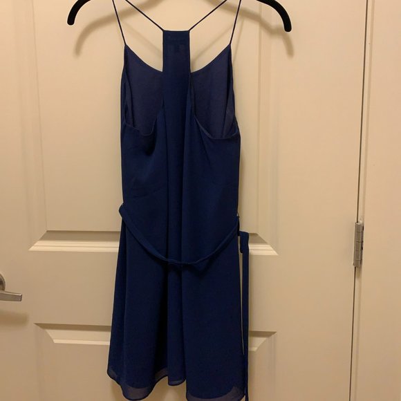 NAKED ZEBRA STRING DRESS WITH TIE BELT:  Size Small Navy Blue - Picture 3 of 3